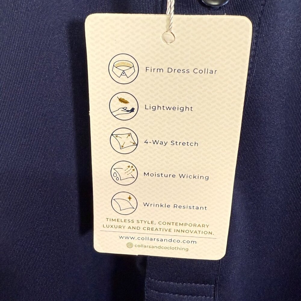 Collars & Co Semi Spread Polo Built In Collar Navy Large Formal Preppy Neutral - Picture 4 of 9